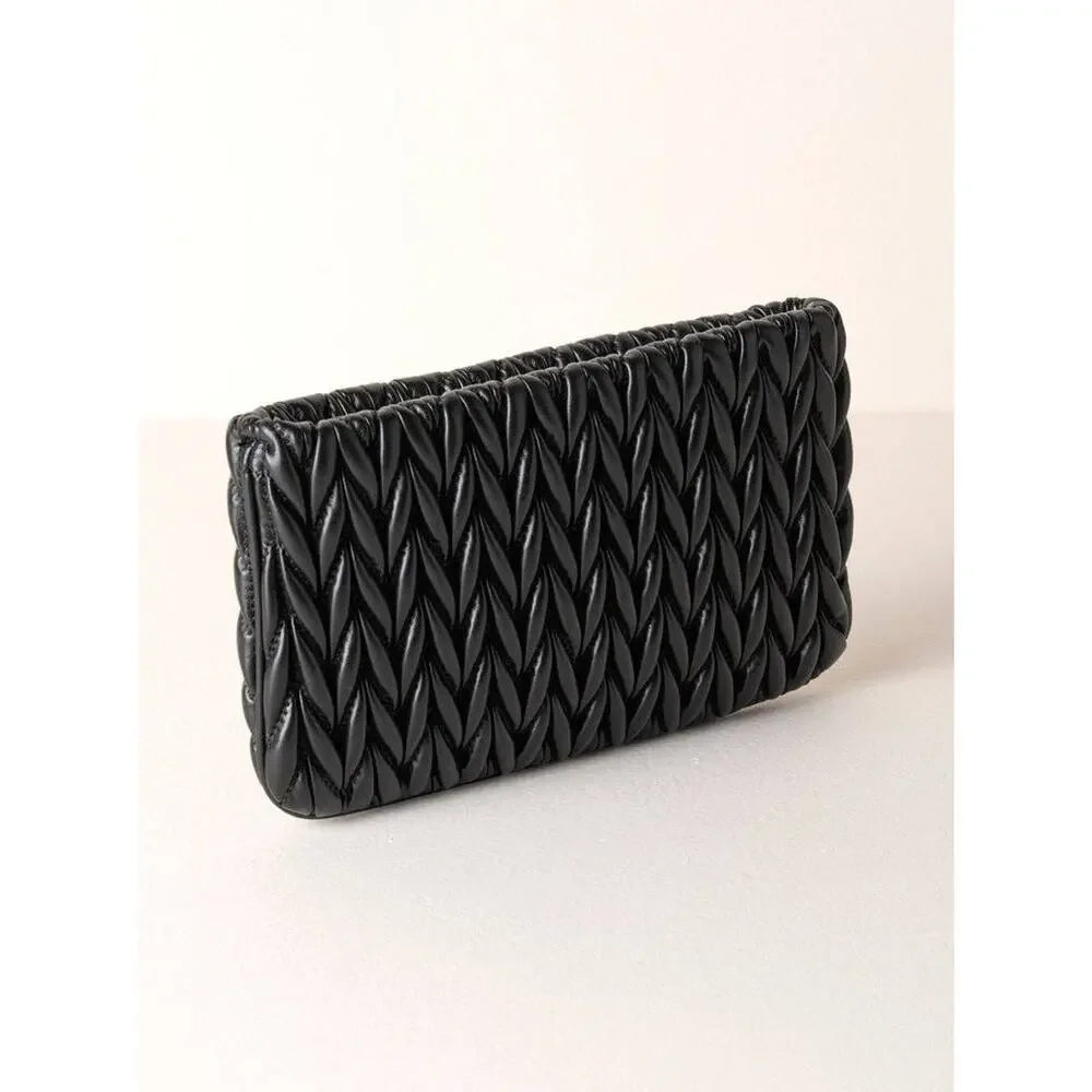 Shiraleah NWT Black Quilted Vegan Leather Zip Pouch Clutch